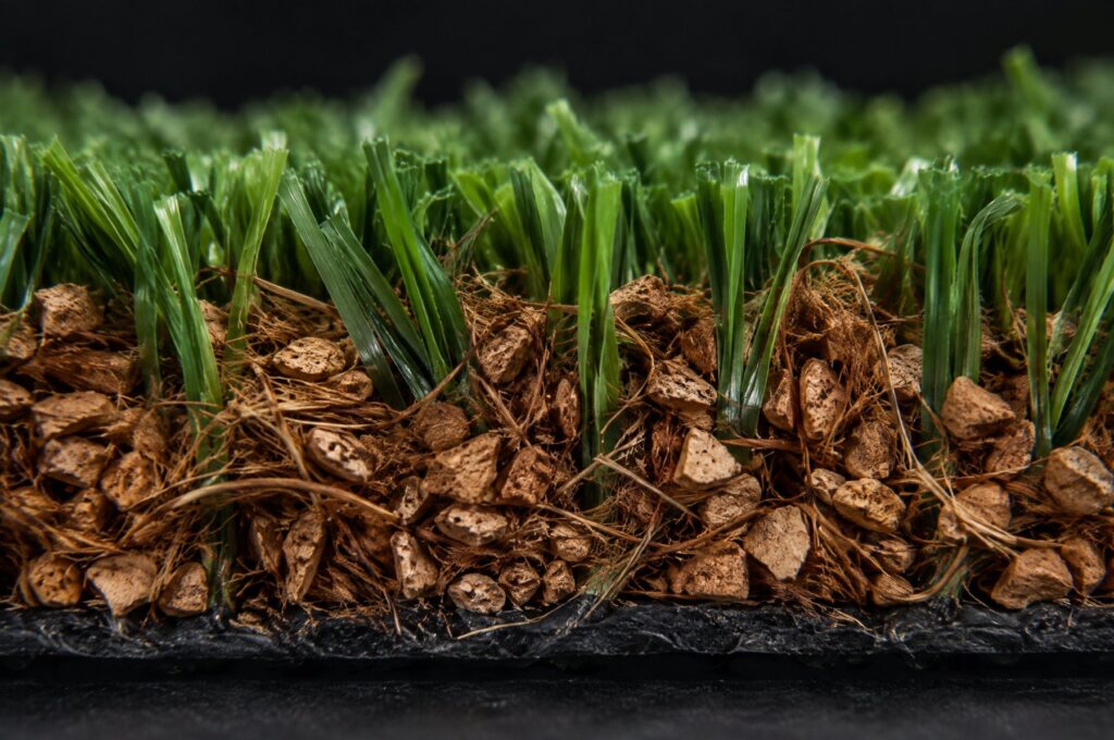 Cork and coconut organic infill in synthetic turf